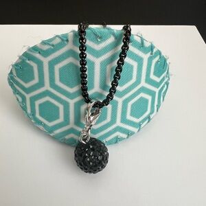 Origami Owl Long Black Necklace Chain and Black Jet Crystal Sparkle Ball Dangle